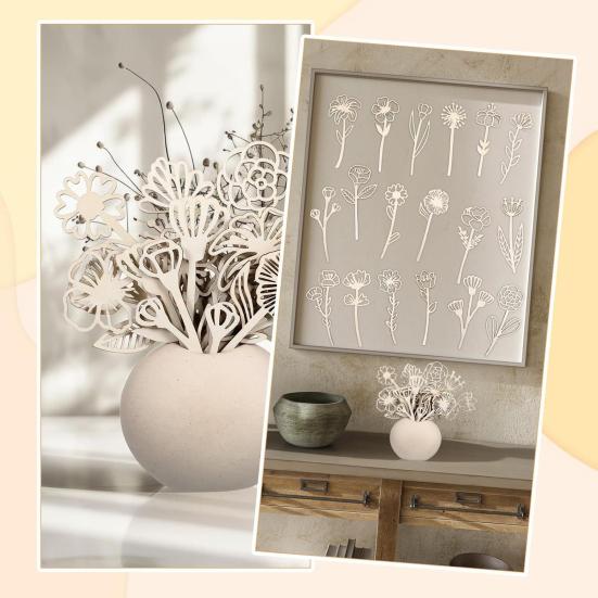 Деревянные декоративные фигурки полевых цветов для раскрашивания, таблички со стеблями, букет цветов в стиле бохо для дома, дня рождения, праздника, художественного оформления детской комнаты и спальни своими руками.