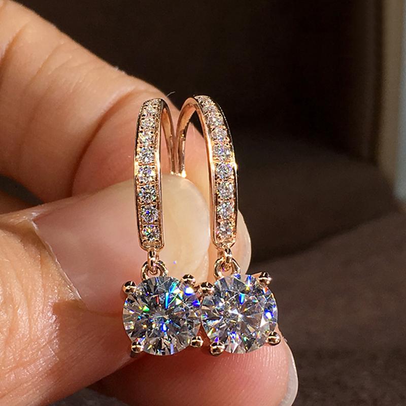 Серьги-подвески Huitan Trendy Rose Gold Color для женщин с круглым кубическим цирконием, роскошные свадебные серьги для невесты, модные ювелирные изделия