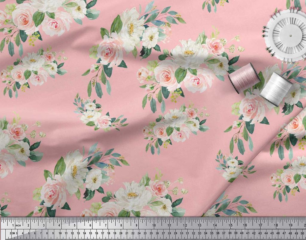 Soimoi Черная полиэфирная ткань для рукоделия с листьями и лютиками с цветочным принтом, 42 дюйма по метрам