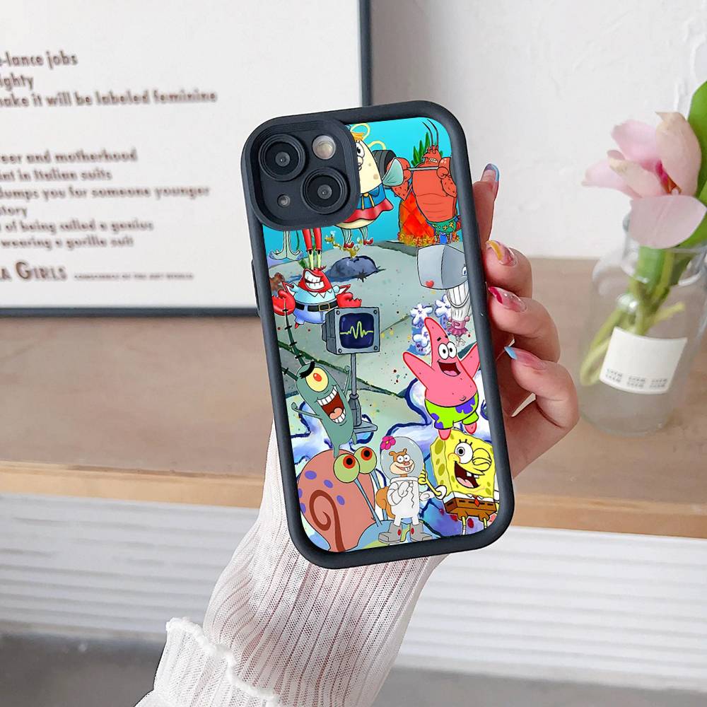 Мультяшный Милый S-Губка Боб Аниме Чехол для Телефона Для IPhone 17 16 15 14 13 12 11 Air Plus Pro Max Мягкая Задняя Крышка