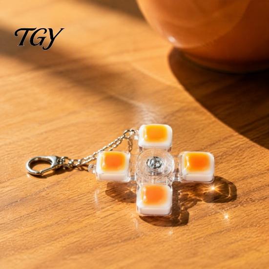 Handheld Plastic Decompression Toy 4-Keys Fidget Keyboard Toy, LED Light-up Spinner with Finger Clicker Keychain, Stress Relief Push Button