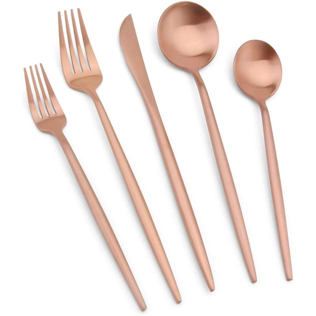 Набор столовых приборов из нержавеющей стали с зеркальной полировкой и покрытием из розового золота - Медные столовые приборы