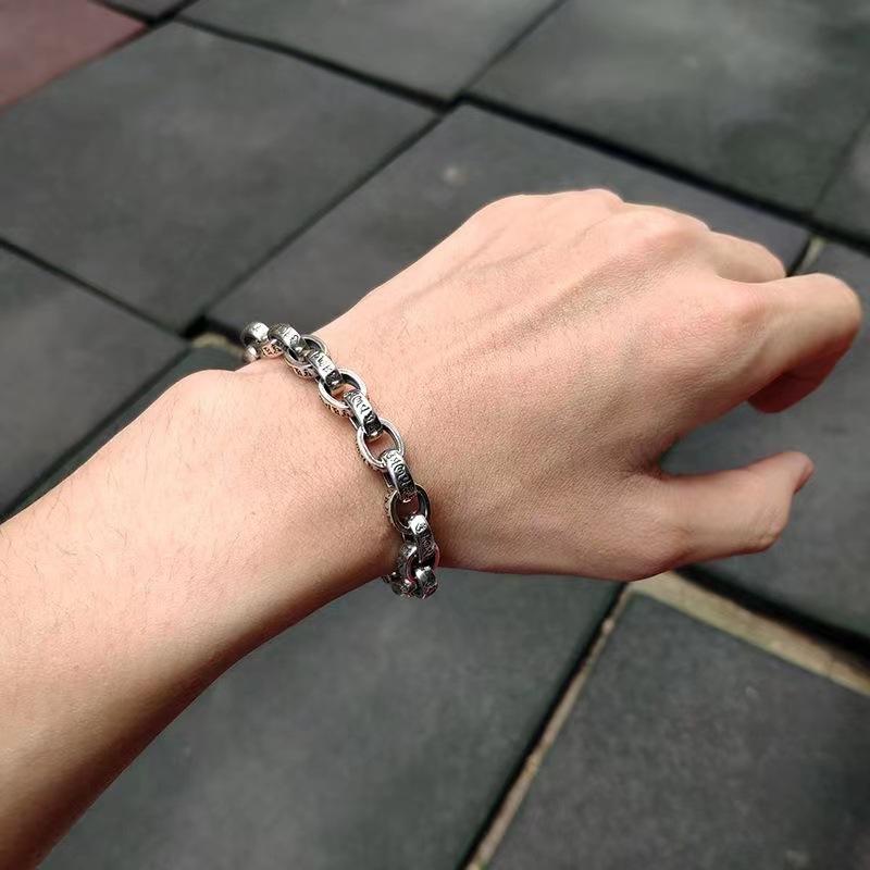 Высококачественный мужской браслет из стерлингового серебра 925 пробы, модные ювелирные изделия, мужские 18 см/20 см/22 см в стиле ретро, шестисимвольная цепочка-мантра, подарок