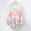 Winter Sweater, Rainbow Tie-dyed Mid-length Loose Cardigan, Women's Knitted Sweater Coat