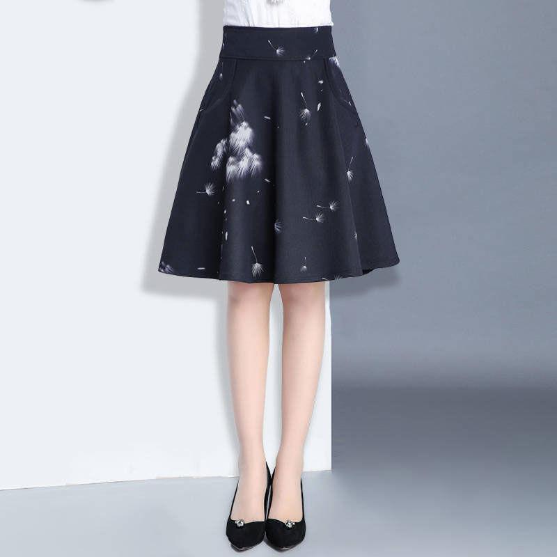 Spring and Autumn New Printing Half-body Skirt, A-line Skirt Women's Models Versatile and Thin Skirt