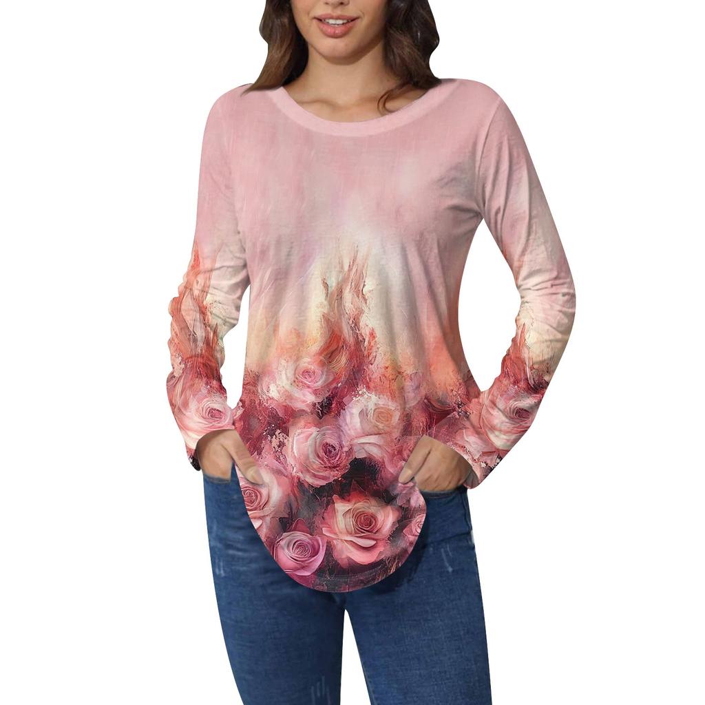 Рубашки для женщин Милые винтажные узоры с принтом Футболка с длинным рукавом Туника Топы Хлопковые пуловеры