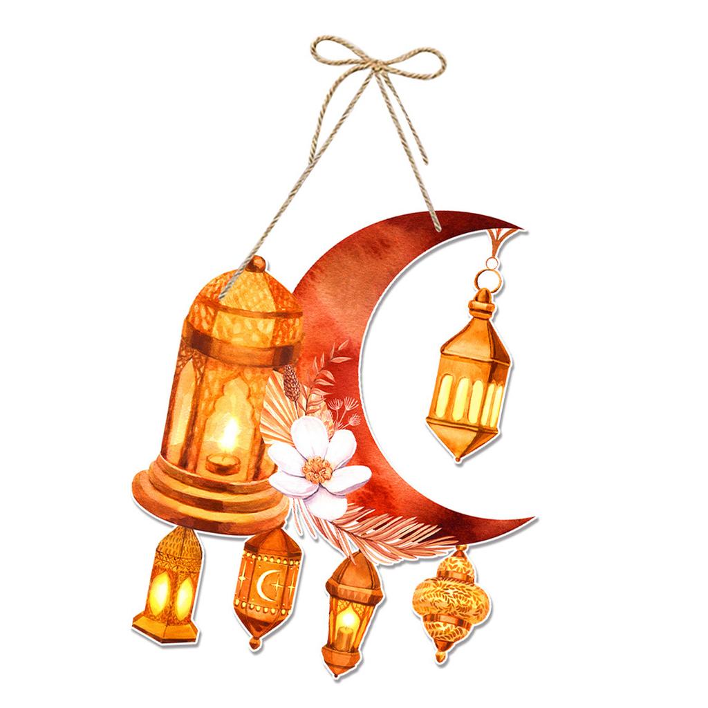 Eid Mubarak Moon Hanging Decorations Elegant Ramadan Paper Door Hanging Sign Display Accessory For Holiday Atmosphere