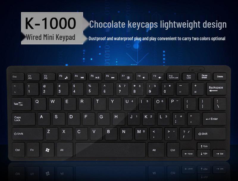 K1000 Проводная USB Портативная Мини-шоколадная клавиатура