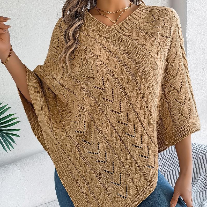 Women's Cable Knit Cape Sweater Oversized Open Front Poncho Coat Casual Solid Color