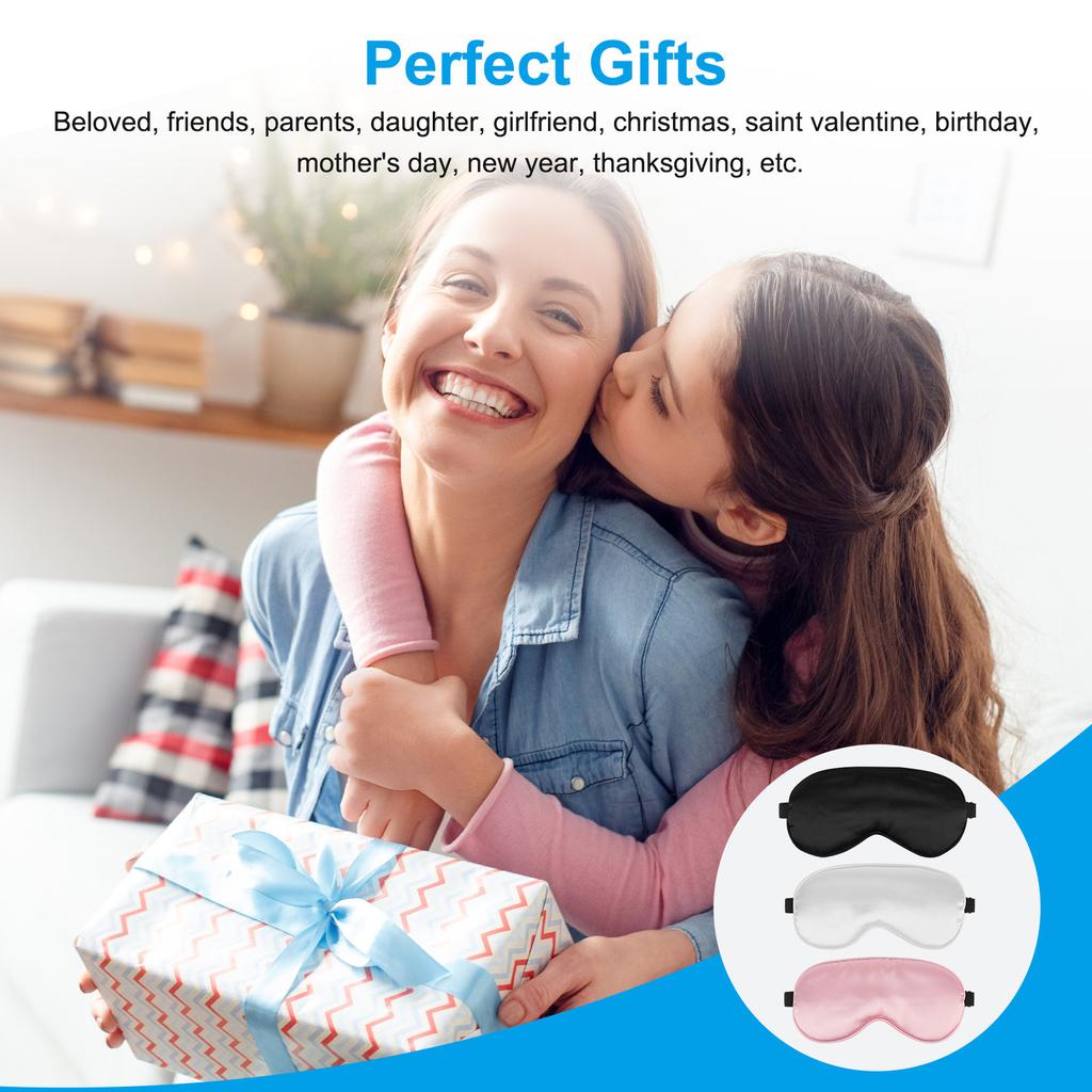 Set Of 3 Sleeping Eye Masks, Silk Eye Masks With Adjustable Straps, Smooth Soft Satin Eye Masks For Women Men, Elastic Straps Night Eye Mask