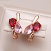 Luxury Golden Color Dangle Earrings for Women Teardrop Cut Red Pink Stone Bride Earrings Lady Gift Wedding Jewelry