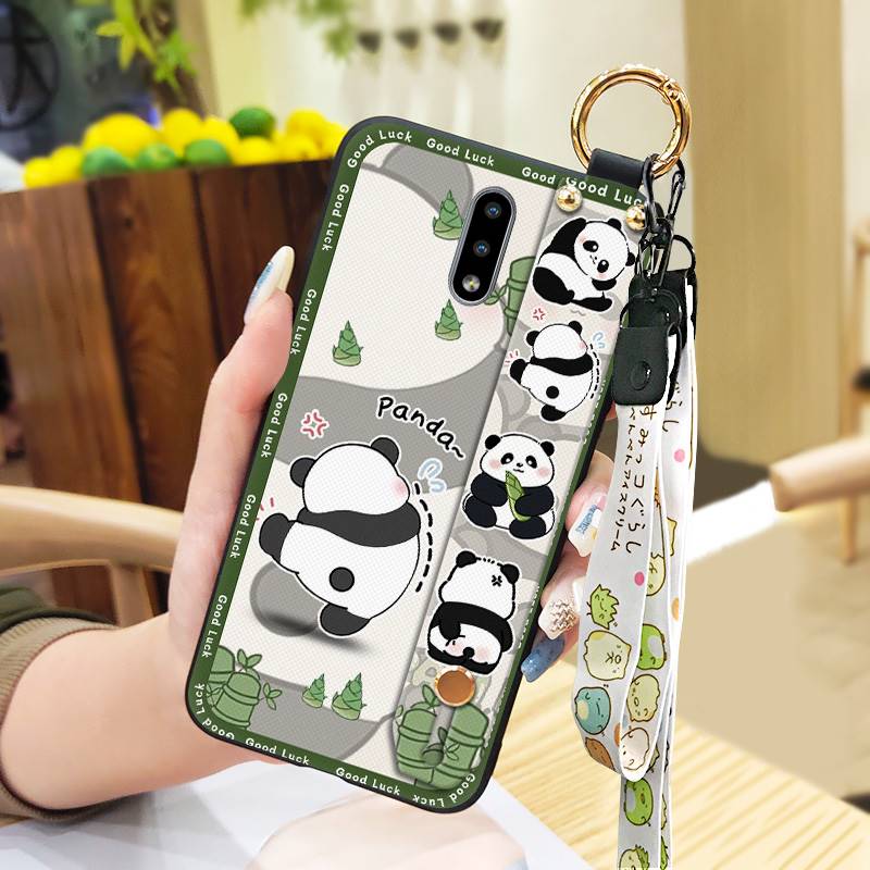 Cartoon Fashion Design Phone Case For Nokia 2.3 Wrist Strap Panda Back Cover Waterproof Anti-knock Lanyard Wristband