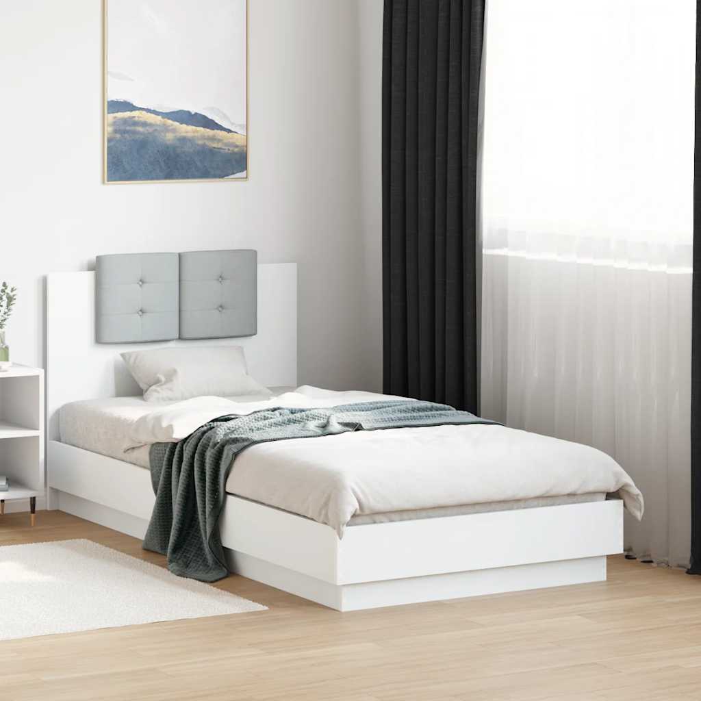Bed Frame with Headboard and LED Lights White 75 x 190 cm