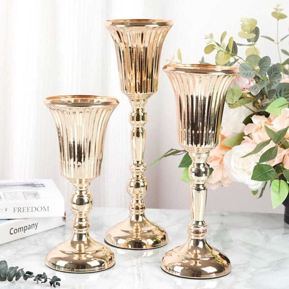 European Style Wrought Iron Gold Iron Vase FIower Art Anti-fall Wedding Photo Props Golden Simulated Flower Holders Table Decor