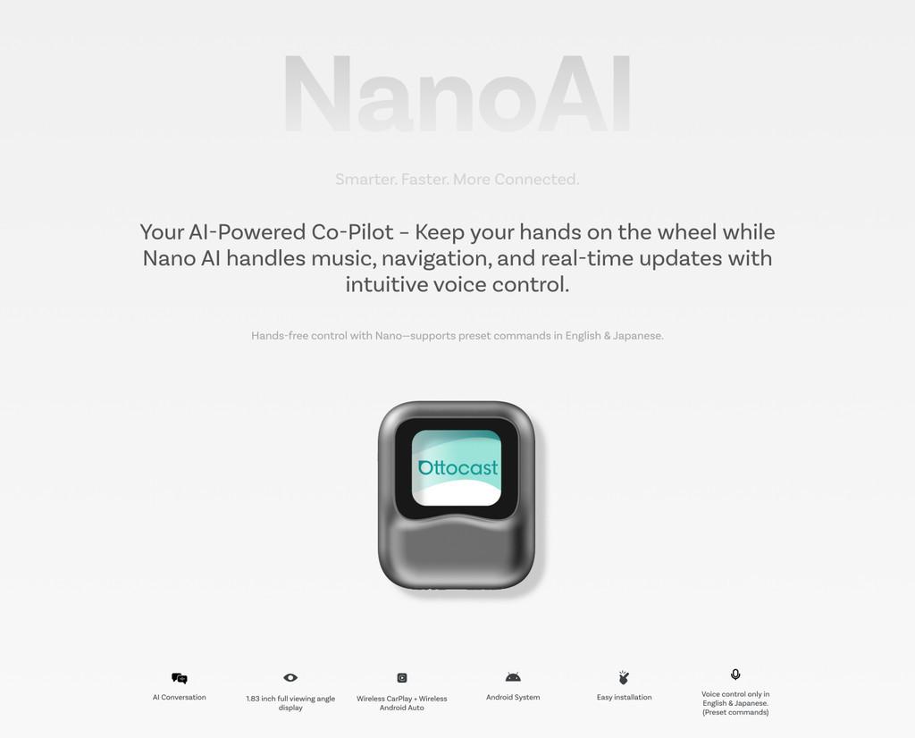 OTTOCAST Nano AI BOX Беспроводной адаптер Carplay Android Auto Android 13 QCM6225 8+128GB Голосовое управление Видеобокс
