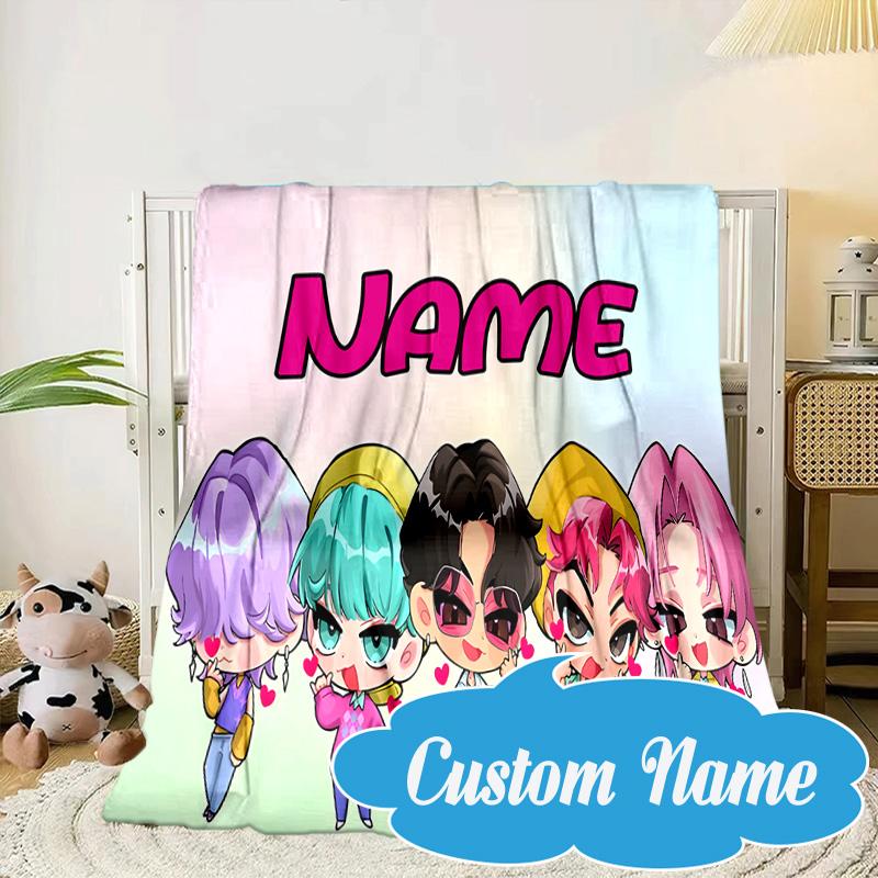Custom Name Fantasy Night Trio K-Pop Blanket bed sofa Blanket Flannel Blanket for Camping, Hiking, Picnic Essentials,gift for Fan family