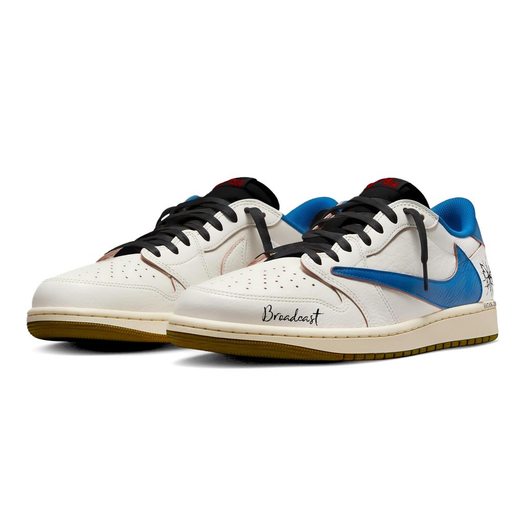 Travis Scott X Jordan Air Jordan 1 Винтажные Баскетбольные Кроссовки Женские Низкие Синие DZ4137-700(Команда1897-)
