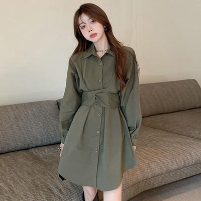 Весенний женский ежегодный наряд Французское платье-рубашка с длинным рукавом и приталенное, повседневная облегающая юбка