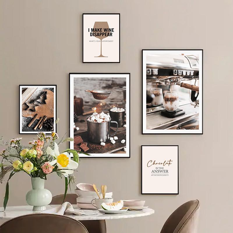 Рождественский плакат с принтом, обои, шоколад, кофе, еда, напитки, коричневые тона, холст, картина, столовая, кухня, настенный художественный декор, фотографии