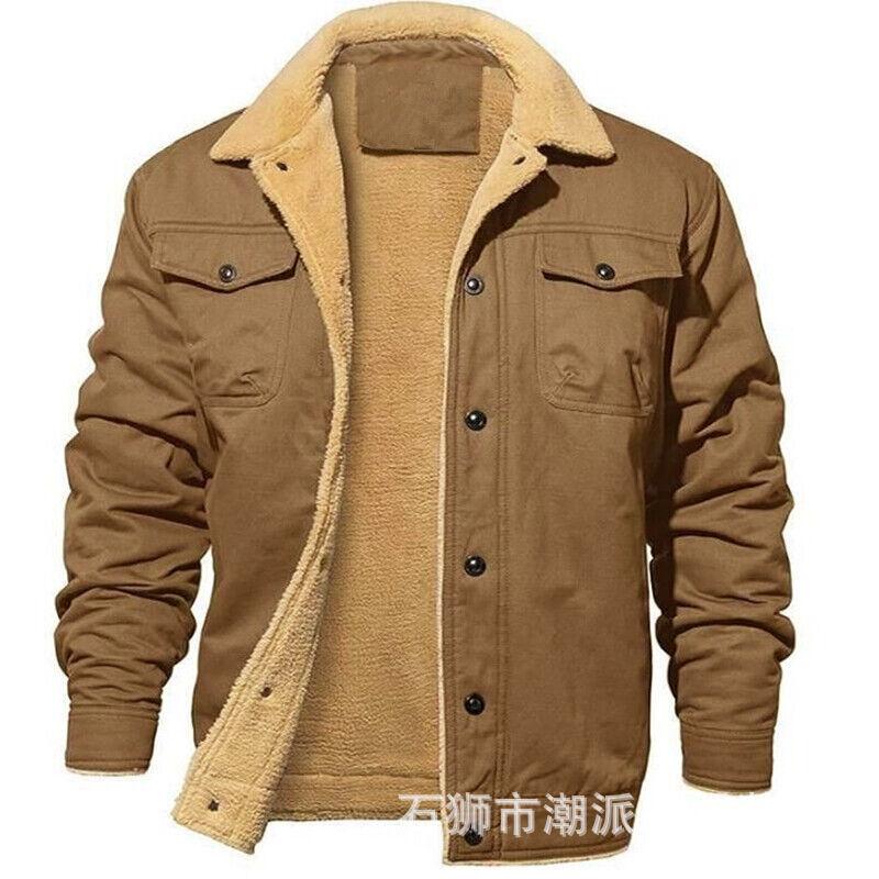 Мужская куртка с лацканами, зимняя теплая, из овечьей шерсти, повседневная куртка, флисовая, утолщенная, рабочая куртка