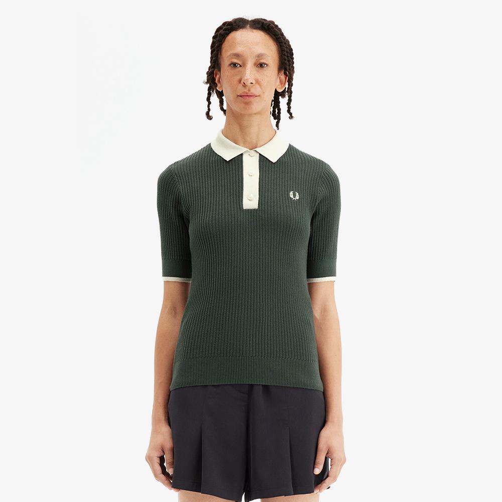 Fred Perry [Женский] Сетчатая вязаная рубашка-поло - Цвет: Зеленый Афпф2519113-Х89