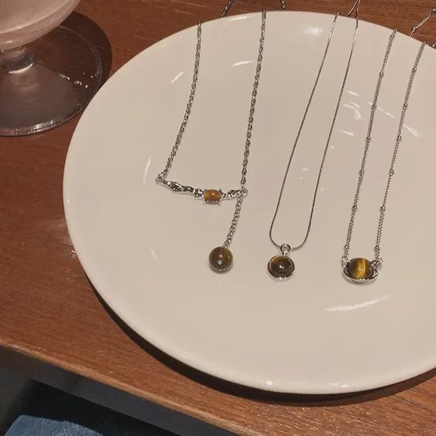 Элегантное женское ожерелье из бисера тигровый глаз 2024 года: Высококачественная, холодная, универсальная цепь для ключицы