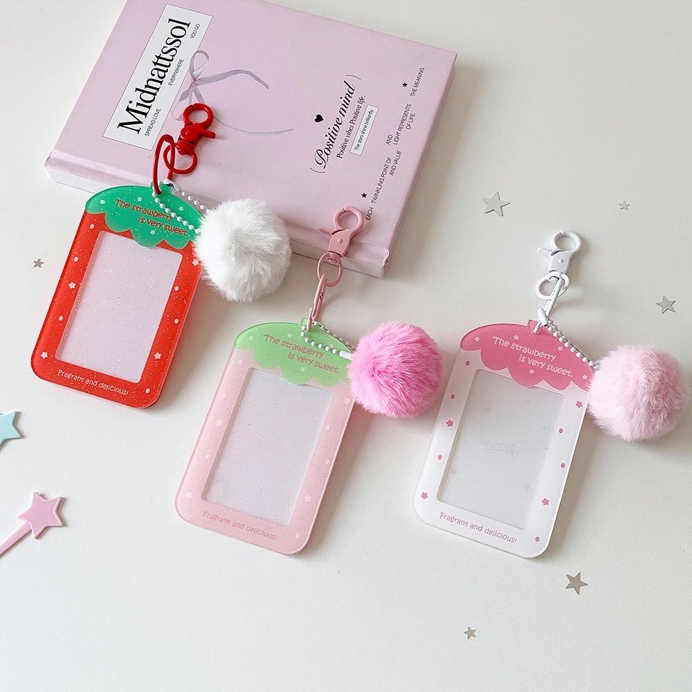 with Keychain Acrylic Photocard Holder Fruit Strawberry Ball Pendant Idol Card Display Protector Card Cover Idol Photo Card