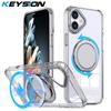 KEYSION Противоударный матовый чехол для MagSafe для iPhone 16 16 Plus с вращающимся на 360 ° магнитным кольцом-подставкой, прозрачная задняя крышка для телефона