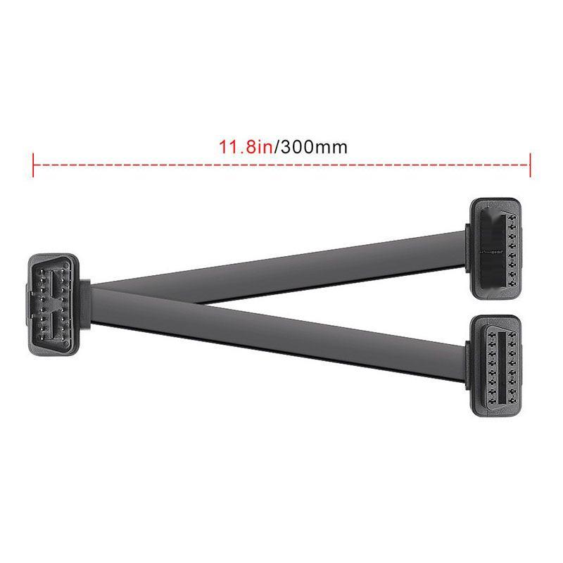 Quick-release OBD2 16-Pin Dual Flat Extension Cable, 30cm for Car Diagnostics