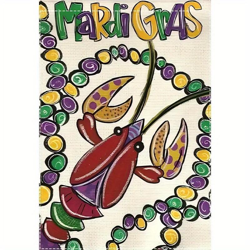 Vibrant Carnival Garden Flag - Double-Sided, Weather-Resistant Polyester, Featuring Festive Lily and Lobster Mask Design, Perfect for Outdoor Masquer