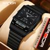 Thin Square Digital Analog Watches Slim Case Waterproof Steel Band Multi Function Retro Wrist Watch Unisex