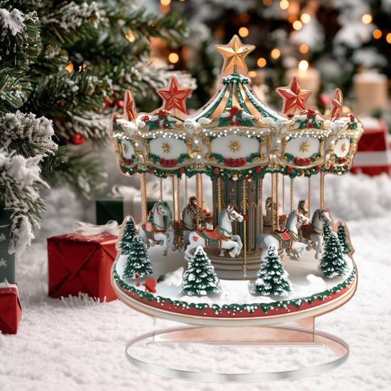 Christmas Ornament Waterproof Acrylic 2D Flat Carousel Xmas Themed Ornament Large Size Table Home Decoration