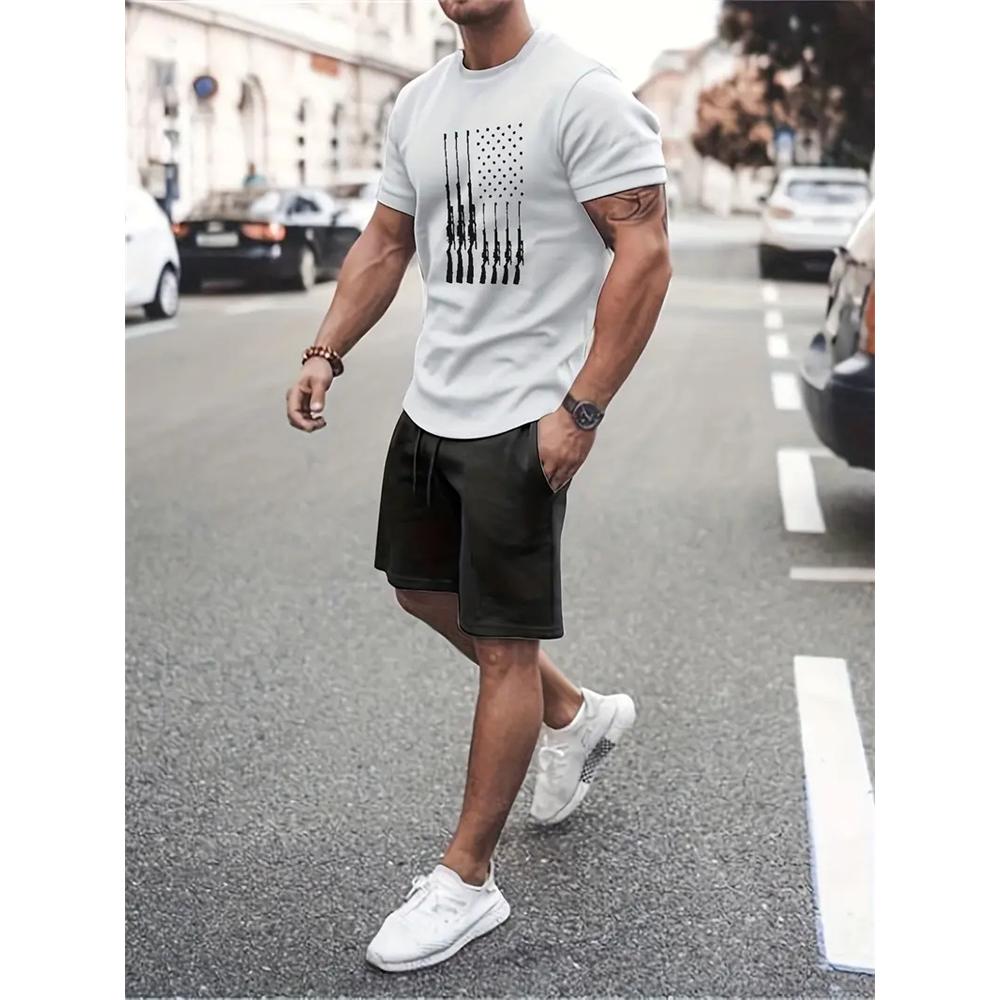2024 New Summer Sportswear Men's Short Sleeve Shorts 2 Piece Set Men's Street Camouflage Print Trendy Shorts Set Men's Clothing
