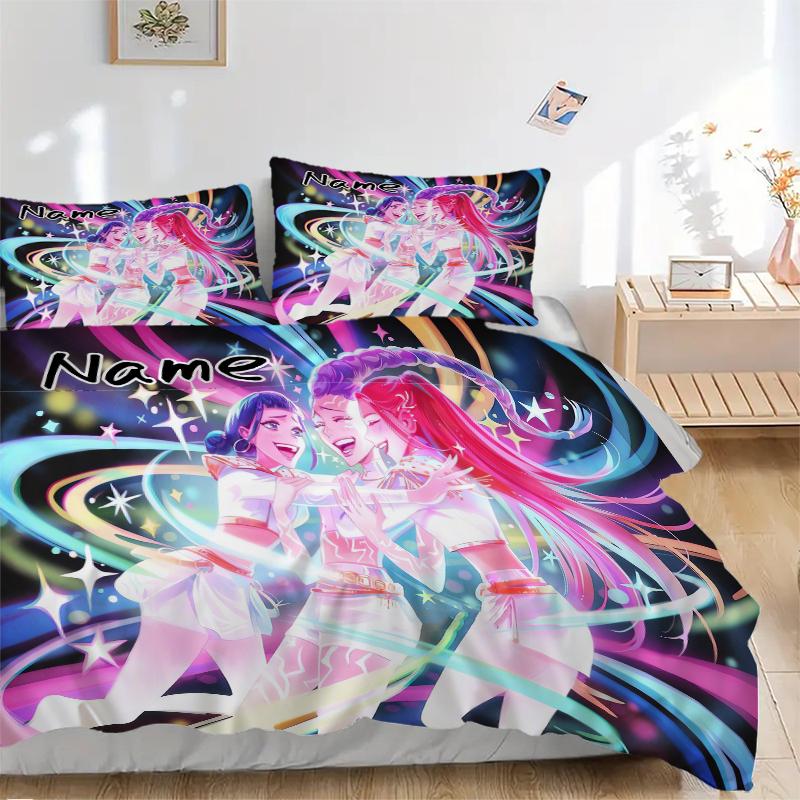 Custom Name kpop cartoon Girl Bedding 3 Piece Set HD Print Duvet Cover Pillowcases for Teens Adult Bedroom Decoration
