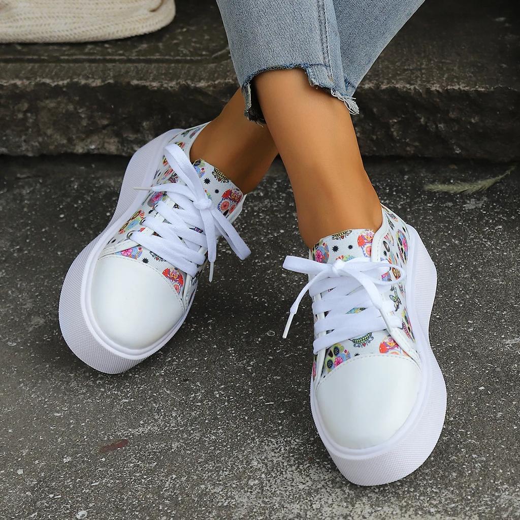 Fashion Large Size Canvas Shoes for Women's Printed Floral Casual Shoes Sneakers Platform Shoes