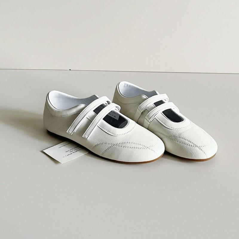 Womens Genuine Leather Mary Jane Sneakers With Velcro Round Toe Flat Ballet Style Comfort Shoes Daily Wear