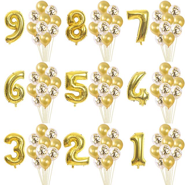 11 шт./компл., большой размер, цифровые воздушные шары из фольги, конфетти, латексный воздушный шар, украшение для дня рождения, свадьбы, детские шарики для душа