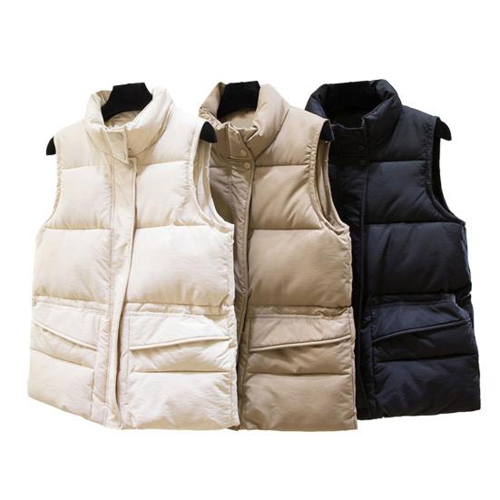 Winter Women Vest Coat Thickened Padded Zipper Closure Stand Collar Neck Protection Sleeveless Solid Color Windproof Heat Retention Outdoor Down Coat