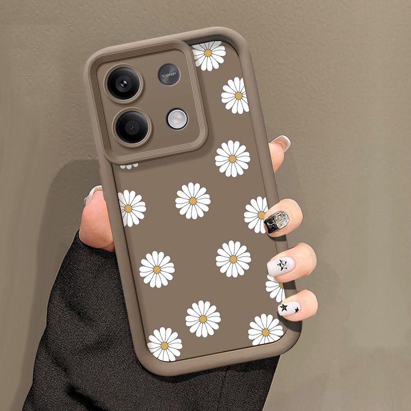 Белый цветочный принт матовый силиконовый чехол для телефона Xiaomi 13T Poco F6 Pro X6 X5 Redmi Note 13 12 11 10 Pro тонкий мягкий противоударный защитный чехол для объектива
