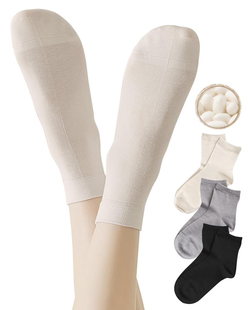 VICHERIA Silk Socks Conditioning Cold Silk Solid Odor Deodorizing Women's [Air Protection, Silk, Stuffy, Relief] Socks, Color, Layerable, Warmth,