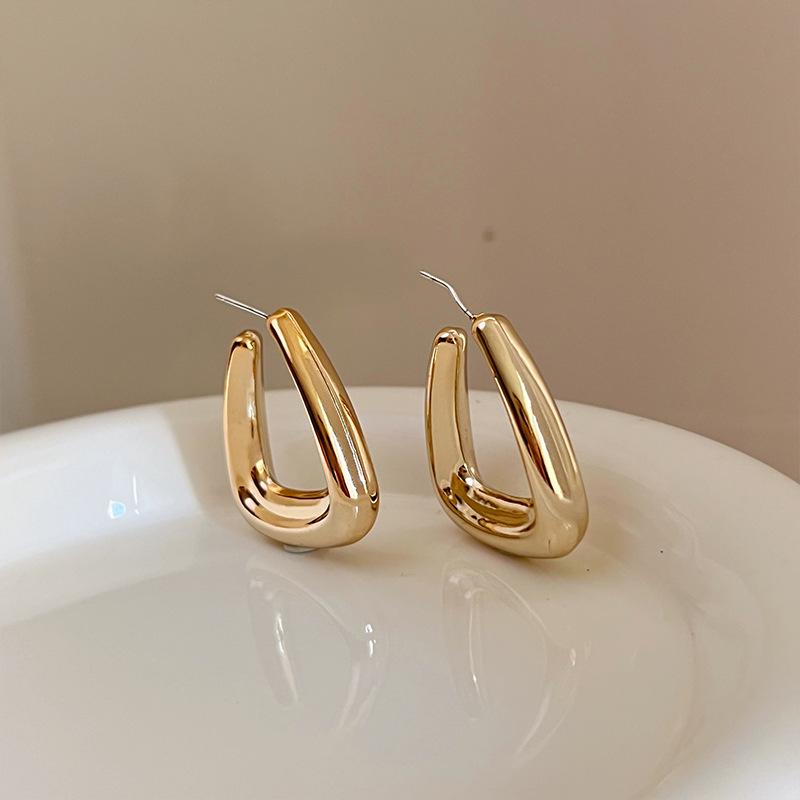 Большие геометрические U-образные трапециевидные серьги золотого цвета с гладкими каплями CCB для женщин, минимализм, гипербола, модные украшения для вечеринок
