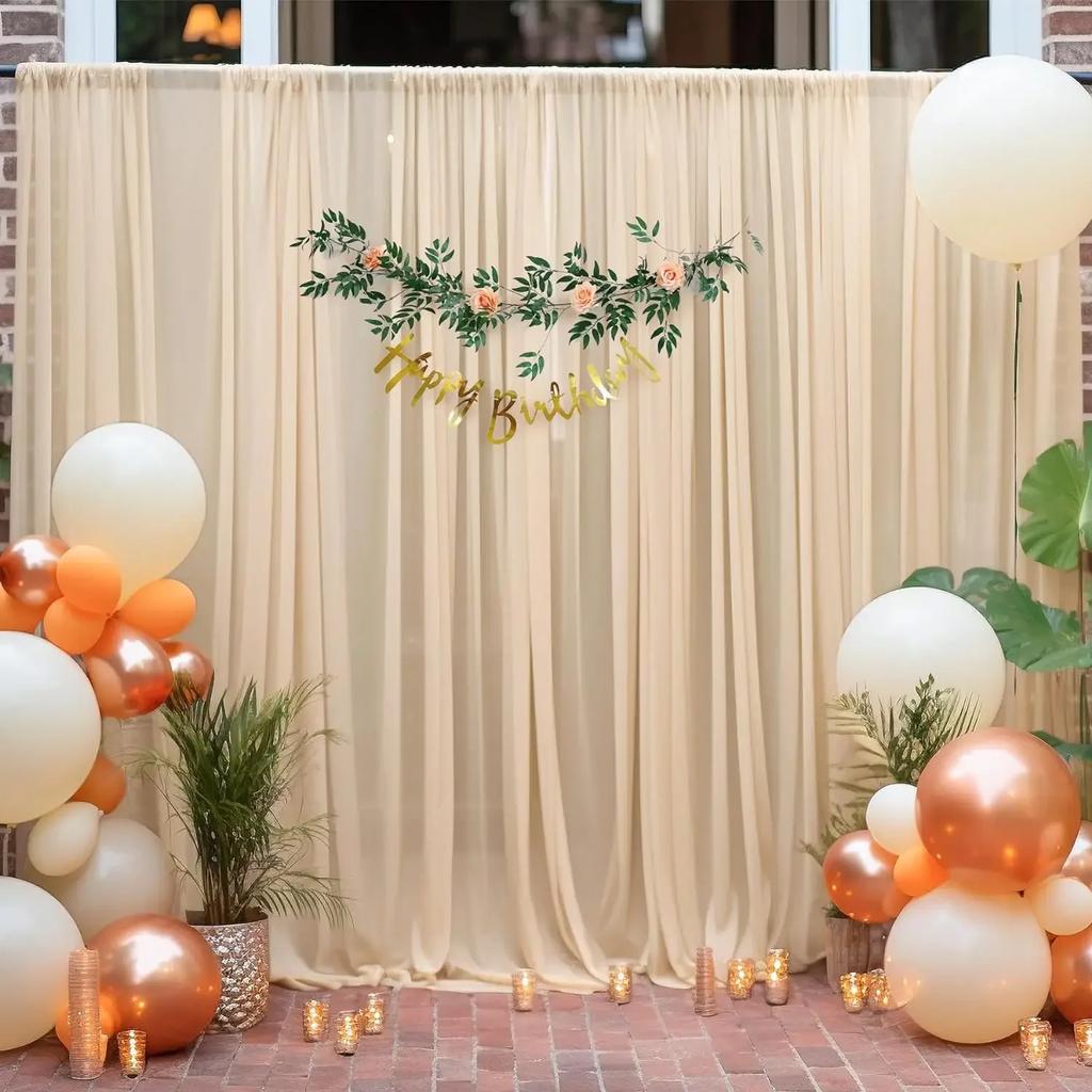 2pcs 5ft X10ft Chiffon Backdrop Curtains, 2 Layer Sheer Fabric Backdrop Drapes Drapes for Bridal Shower Wedding Arch Party Decor
