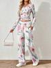 Spring and Autumn Ladies V-Neck Long Sleeve Pants Set Comfortable Casual Versatile Slim Two-piece Set
