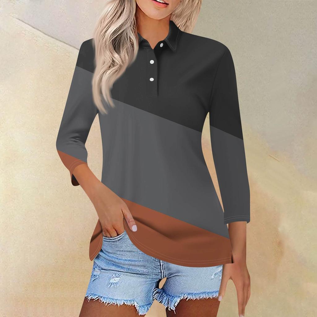 Женская модная повседневная рубашка с короткими рукавами 3/4 с лацканами и принтом, женские топы на пуговицах