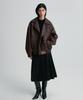 RE RHEE Oversized Leather Bomber Jacket Burgundy