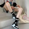 5 pairs of women's mid length socks - moisture wicking, soft, black and white striped, comfortable and cute casual socks
