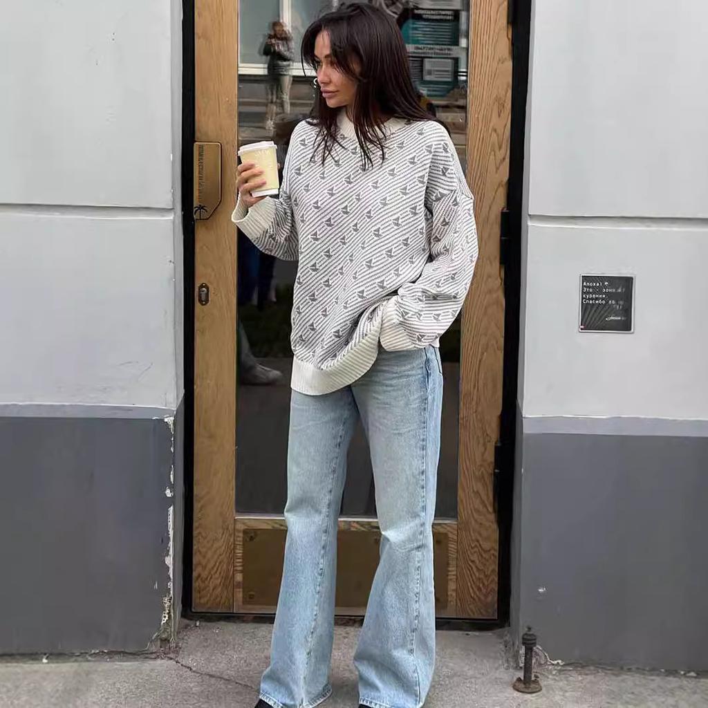 Женские свитера осень-зима свободные объемные вязаные свитера-пуловеры повседневные топы с длинным рукавом и круглым вырезом легкие свободные милые свитера для женщин