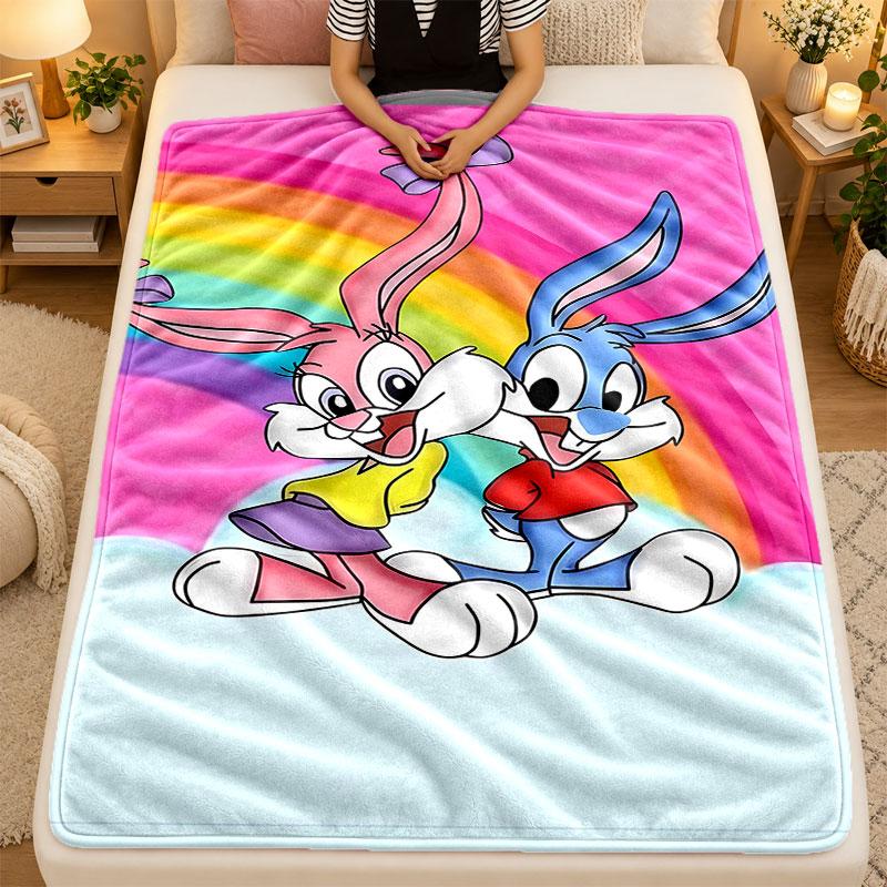 Flannel BlanketRabbit Warm Soft Throw Blanket for Indoor Sofa Bed Living Room Use