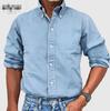 Мужская повседневная рубашка из имитации денима - Отложной воротник, Застежка на пуговицах, Длинный рукав, Однотонная