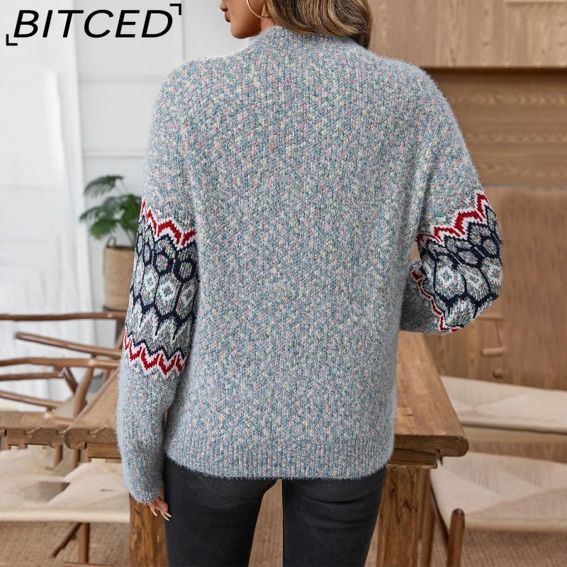 BITCED Jacquard Autumn/Winter Pullover with Half-High Neck Women's Casual Long-Sleeved Knitted Top